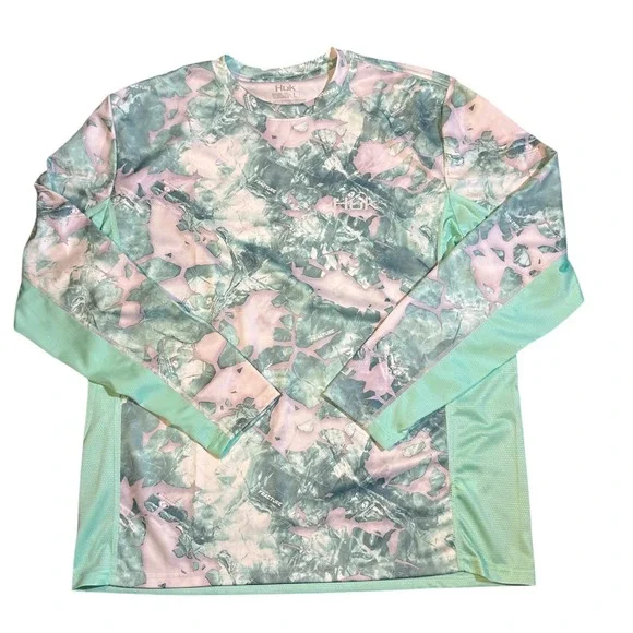 Huk Shirt Men's Large Seafoam Green Camo Mossy Oak Fracture Fishing  Long Sleeve - Picture 2 of 8